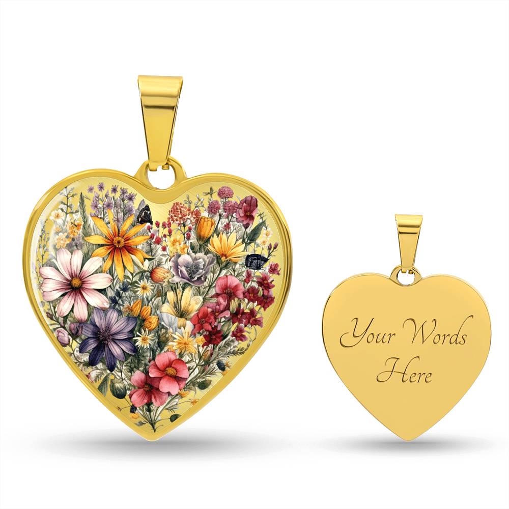 Personalized Wildflower Heart Pendant Necklace