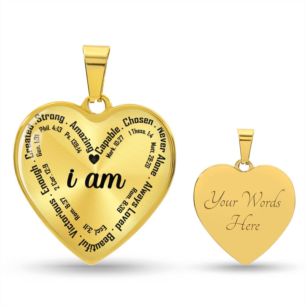 Personalized I Am Bible Verse Inspirational Heart Pendant Necklace