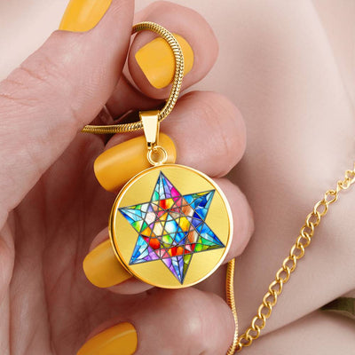 Personalized Stained Glass Look Star Of David Pendant Necklace