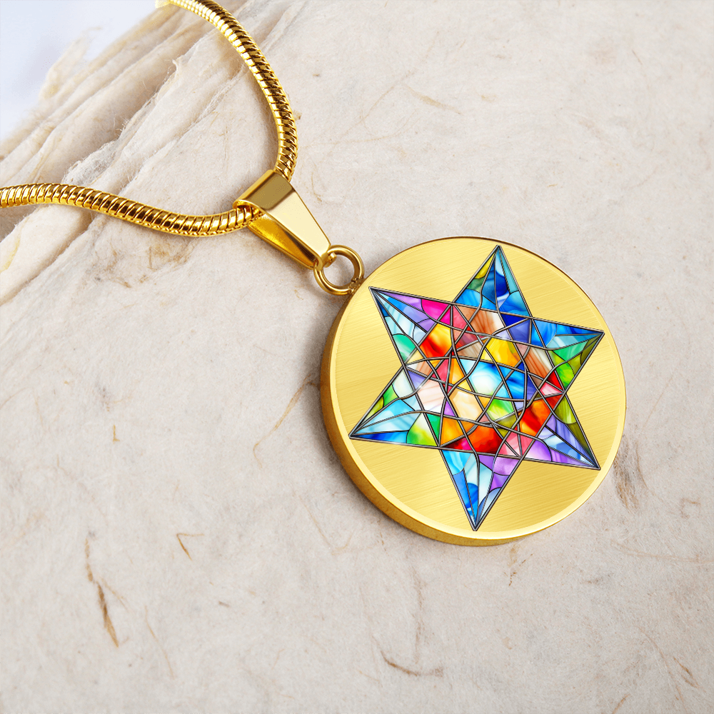 Personalized Stained Glass Look Star Of David Pendant Necklace