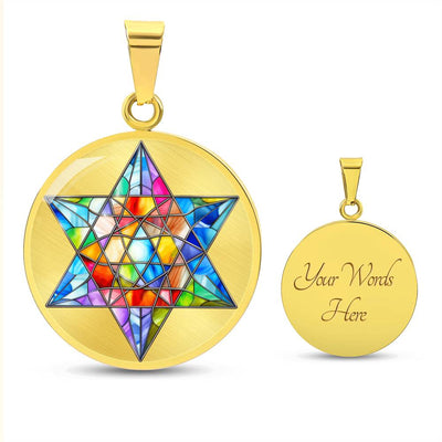 Personalized Stained Glass Look Star Of David Pendant Necklace