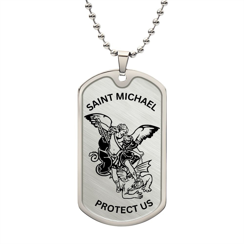 Saint Michael Protect Us Dog Tag Necklace