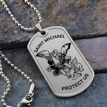 Saint Michael Protect Us Dog Tag Necklace