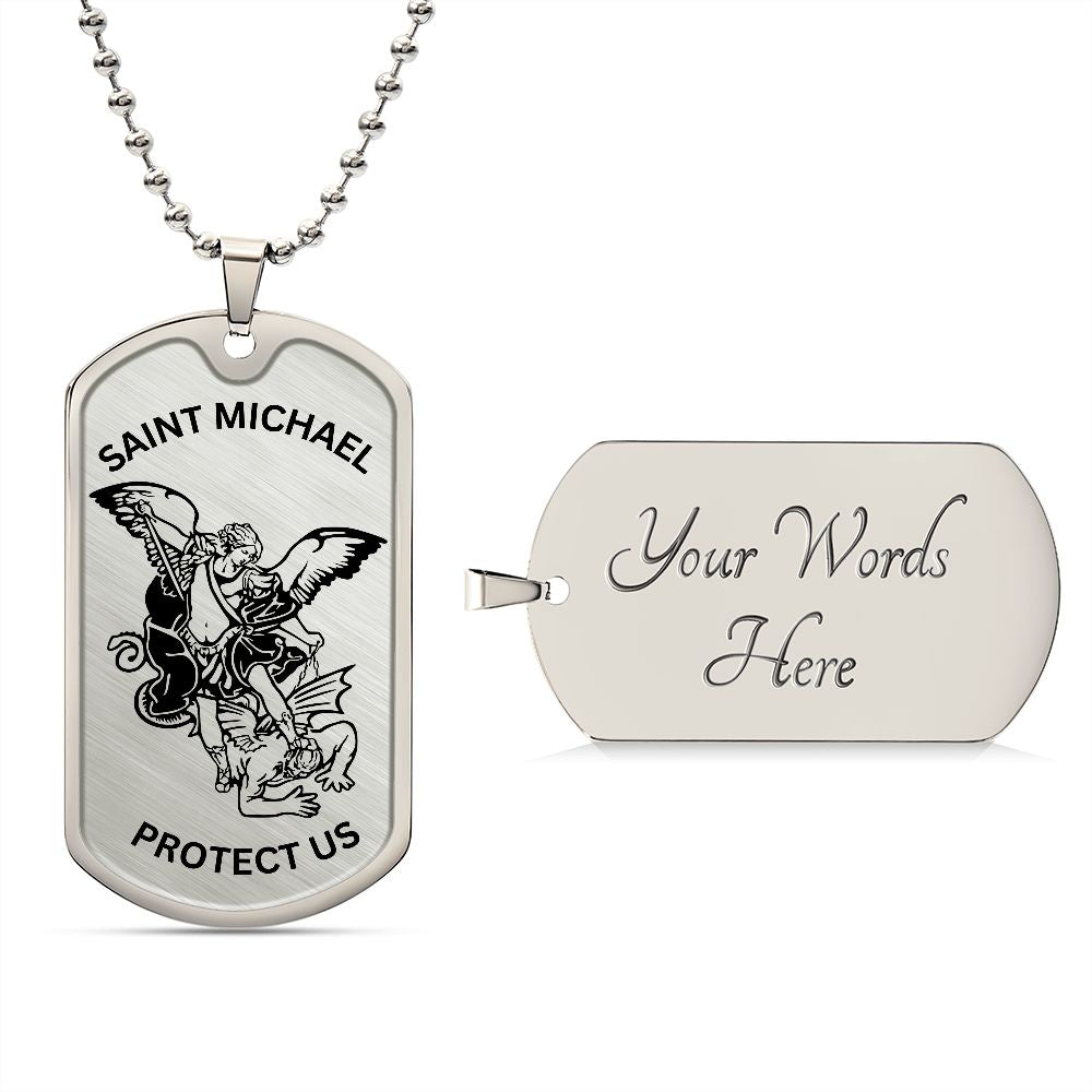 Saint Michael Protect Us Dog Tag Necklace