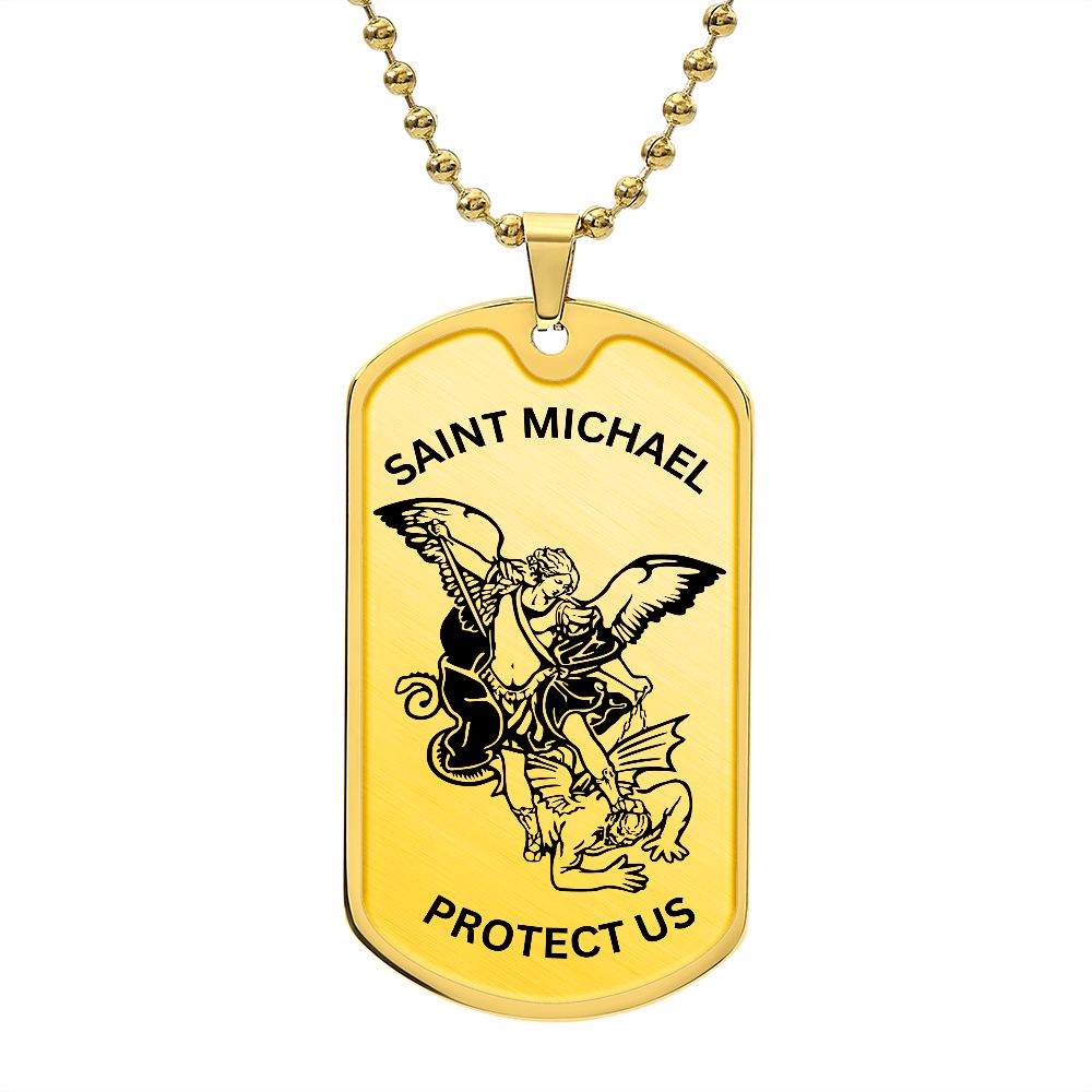 Saint Michael Protect Us Dog Tag Necklace