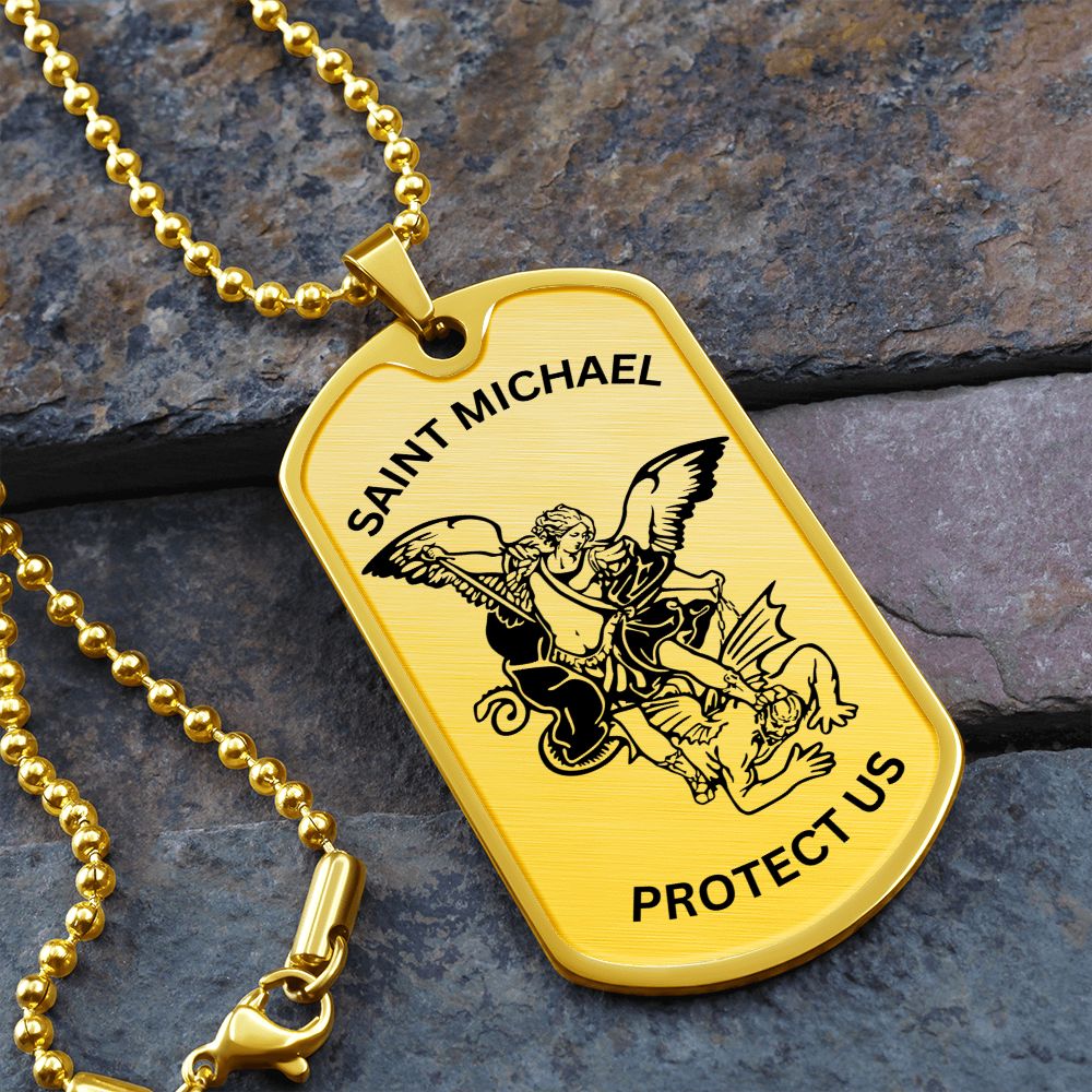 Saint Michael Protect Us Dog Tag Necklace