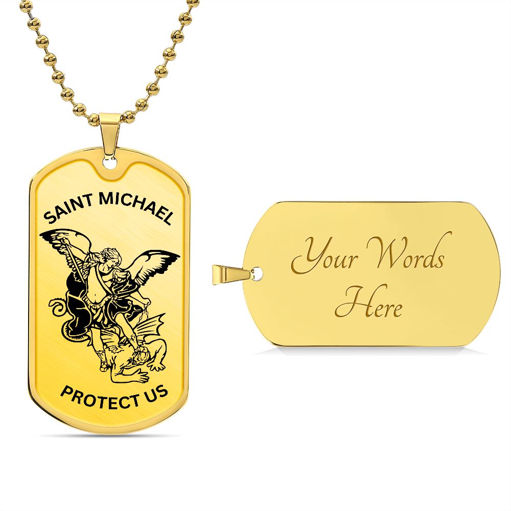 Saint Michael Protect Us Dog Tag Necklace