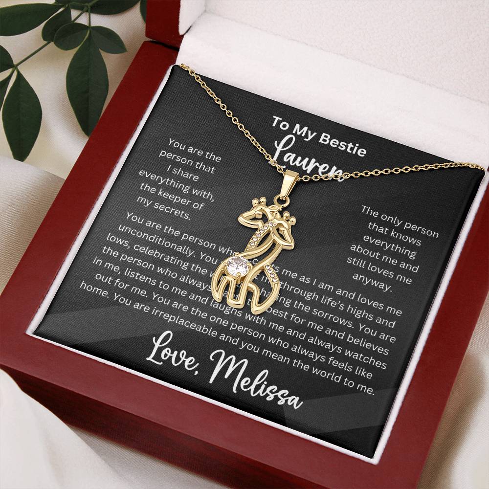 Personalized Bestie Two Giraffes Pendant Necklace