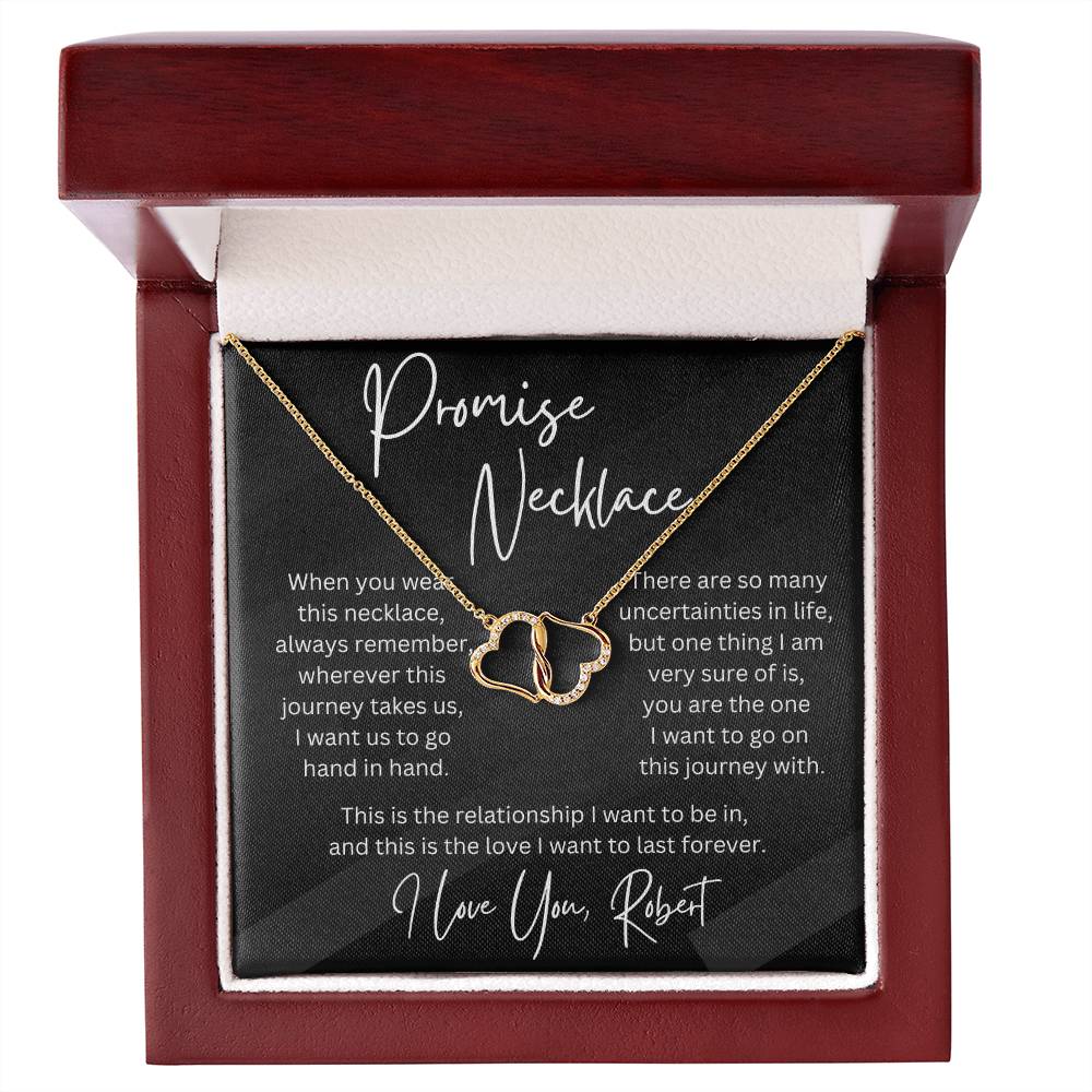 Personalized Gift Promise Necklace 10k Gold and Diamonds Interlocking Hearts