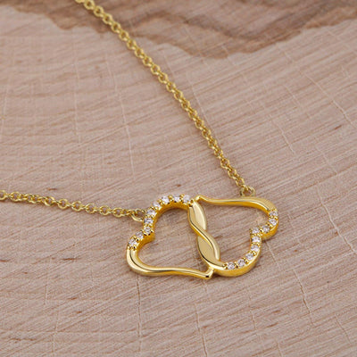 Personalized Gift Promise Necklace 10k Gold and Diamonds Interlocking Hearts