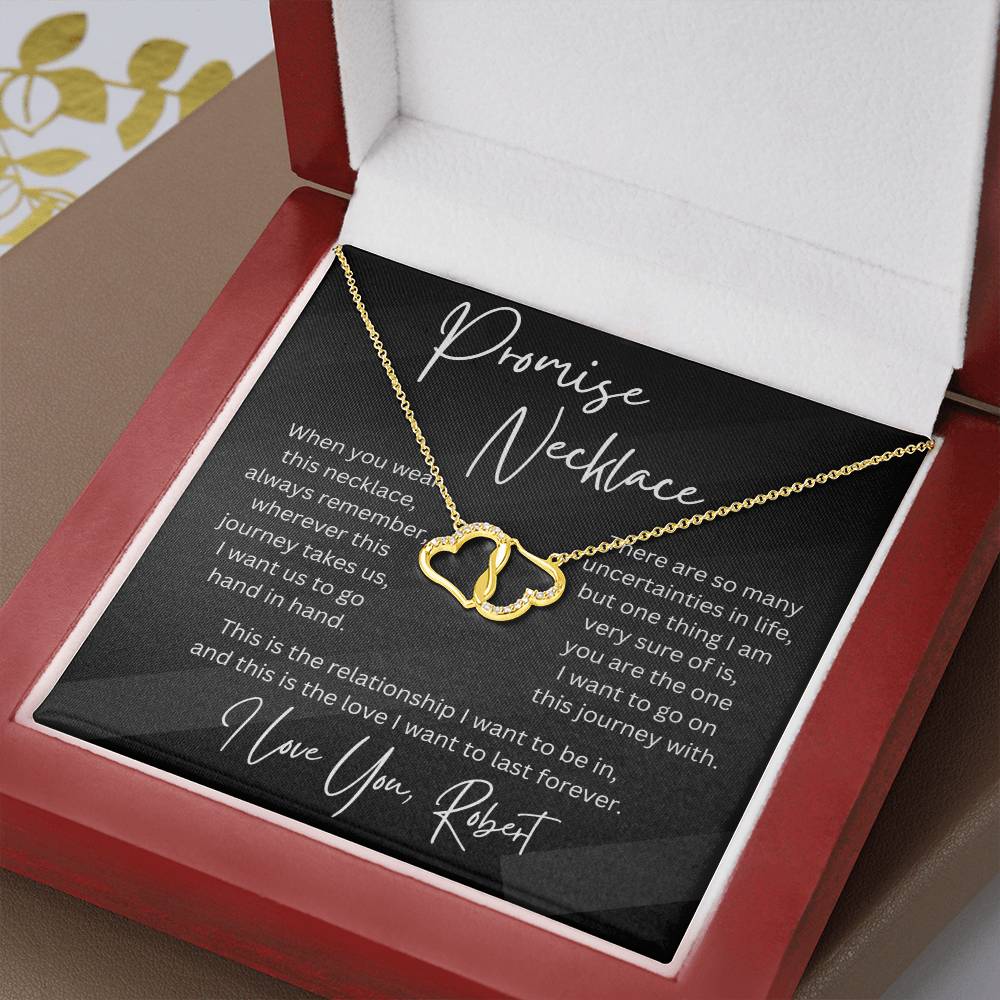 Personalized Gift Promise Necklace 10k Gold and Diamonds Interlocking Hearts