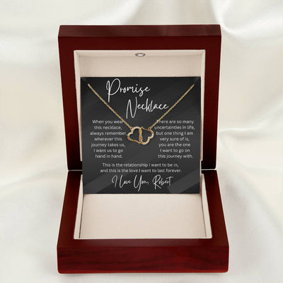 Personalized Gift Promise Necklace 10k Gold and Diamonds Interlocking Hearts