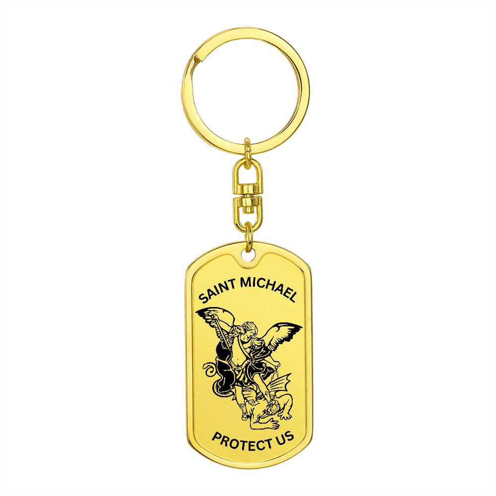 Saint Michael Protect Us Dog Tag Keychain