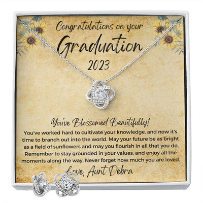 Graduation Gift, Love Knot Necklace & Earrings Set