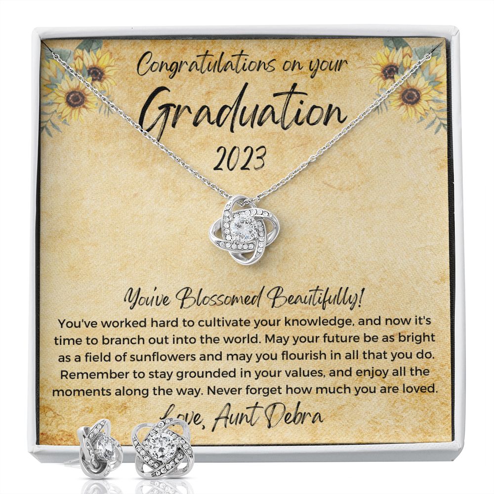 Graduation Gift, Love Knot Necklace & Earrings Set