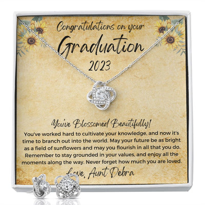 Graduation Gift, Love Knot Necklace & Earrings Set