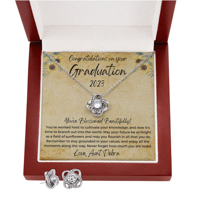 Graduation Gift, Love Knot Necklace & Earrings Set