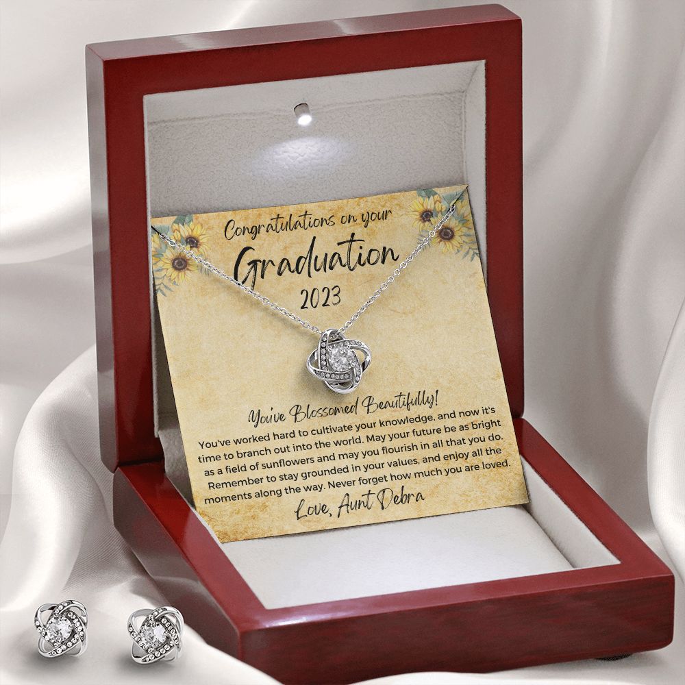 Graduation Gift, Love Knot Necklace & Earrings Set