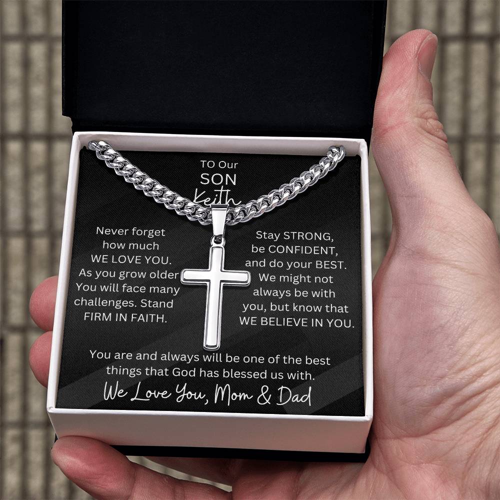 Personalized Son Cubin Link Chain & Engravable Cross Pendant Necklace