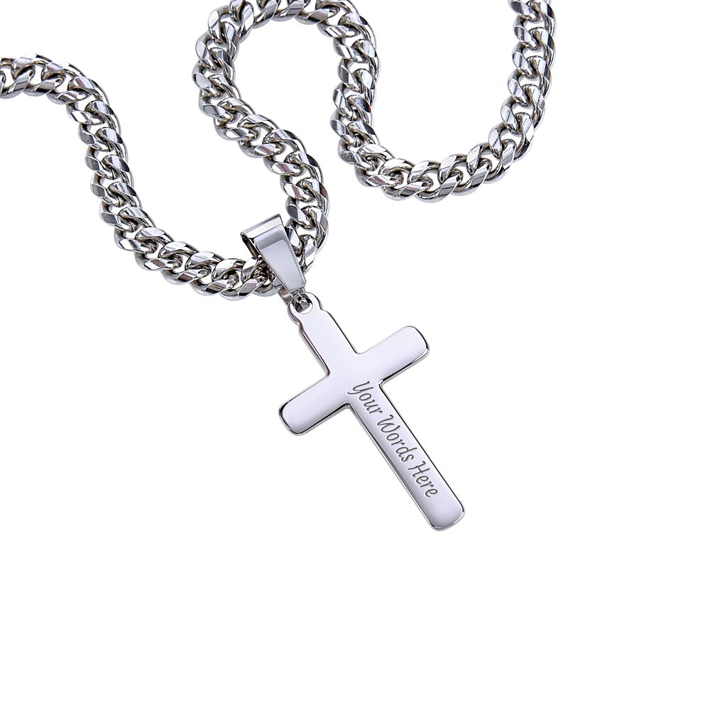 Personalized Confirmation Cuban Chain with Engravable Artisan Cross Necklace