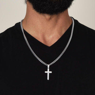 Personalized Fiance Cubin Link Chain With Engravable Cross Pendant Necklace