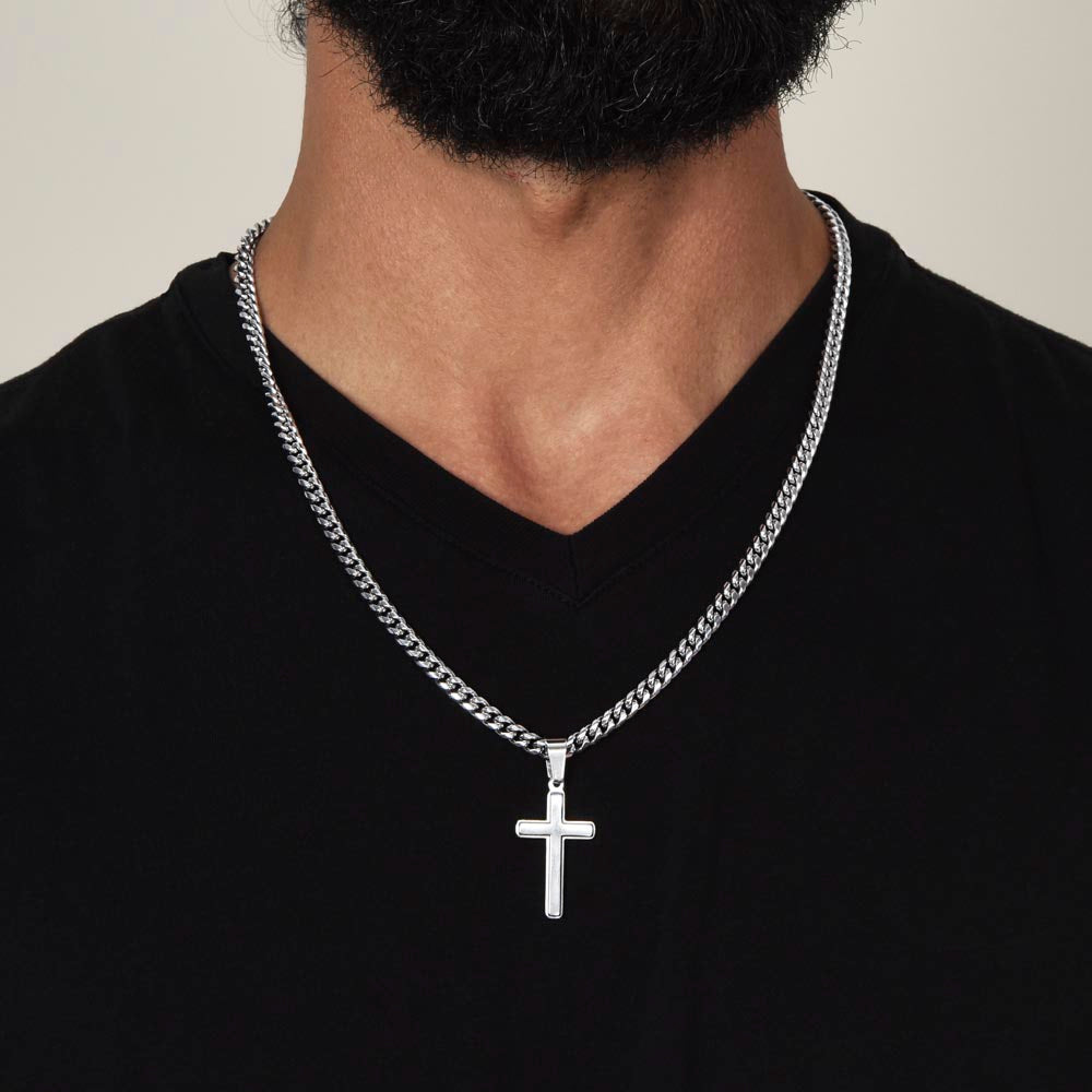 Personalized Soulmate Cubin Link Chain With Engravable Cross Pendant Necklace