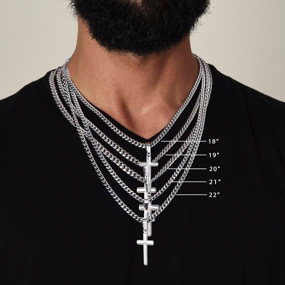 Personalized Future Husband Cubin Link Chain With Engravable Cross Pendant Necklace