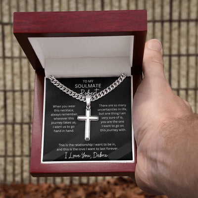 Personalized Soulmate Cubin Link Chain With Engravable Cross Pendant Necklace