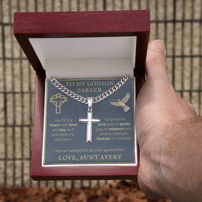 Personalized Godson Cuban Chain with Engravable Artisan Cross Necklace