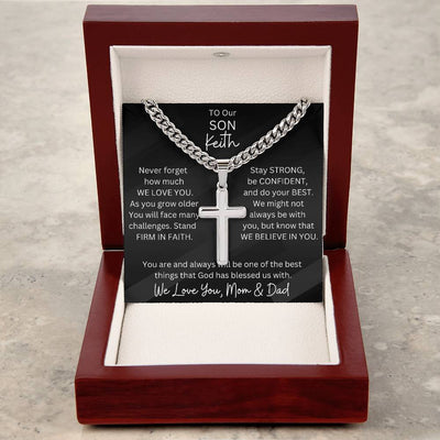 Personalized Son Cubin Link Chain & Engravable Cross Pendant Necklace