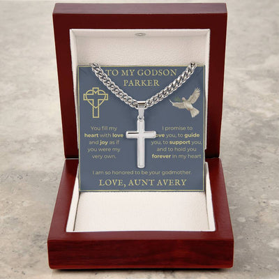 Personalized Godson Cuban Chain with Engravable Artisan Cross Necklace