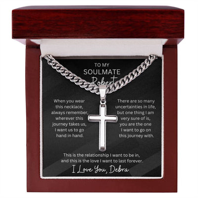 Personalized Soulmate Cubin Link Chain With Engravable Cross Pendant Necklace