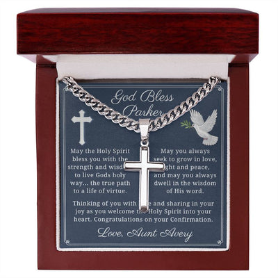 Personalized Confirmation Cuban Chain with Engravable Artisan Cross Necklace