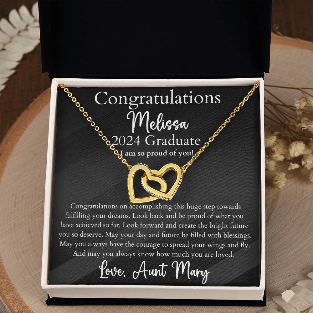 Personalized Graduation Interlocking Hearts Pendant Necklace