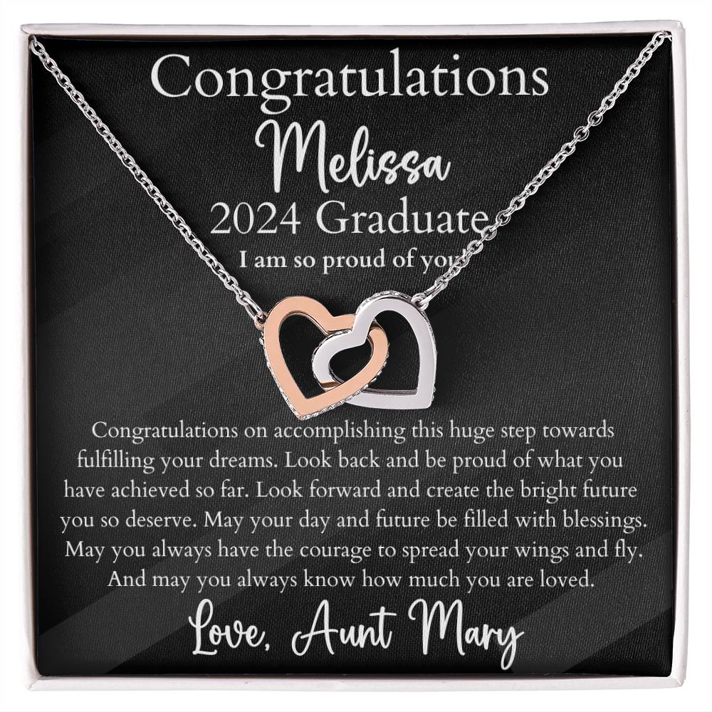 Personalized Graduation Interlocking Hearts Pendant Necklace