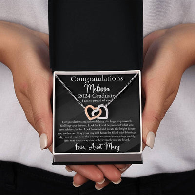 Personalized Graduation Interlocking Hearts Pendant Necklace