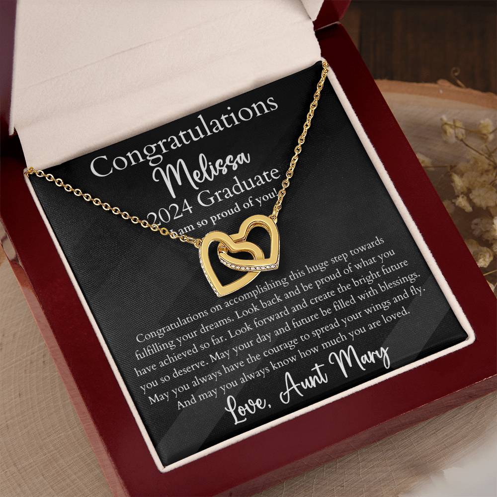 Personalized Graduation Interlocking Hearts Pendant Necklace