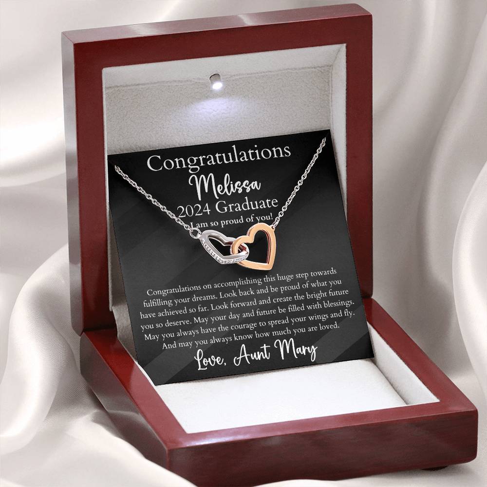 Personalized Graduation Interlocking Hearts Pendant Necklace