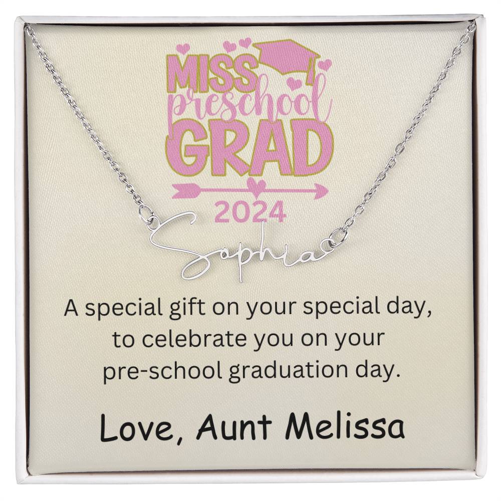 Personalized Pre-school Graduation Signature Style Name Necklace