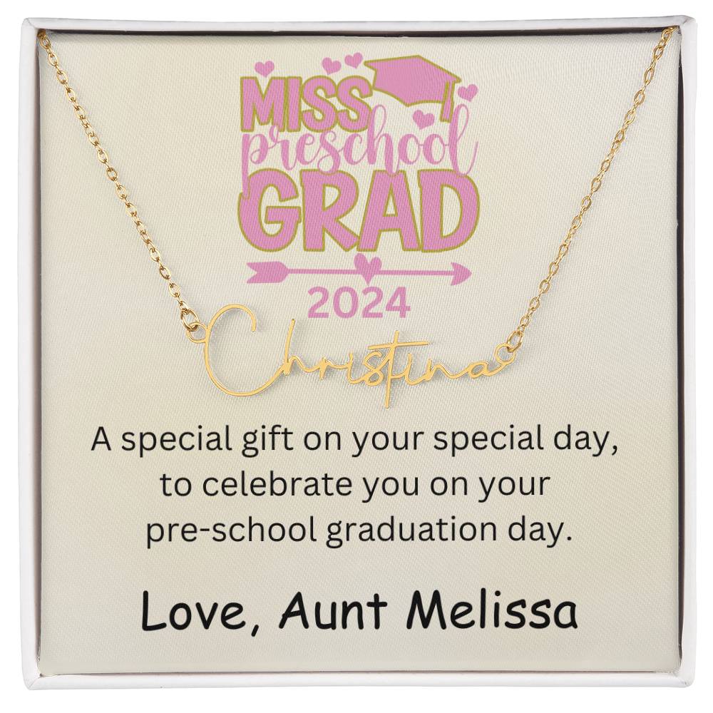 Personalized Pre-school Graduation Signature Style Name Necklace