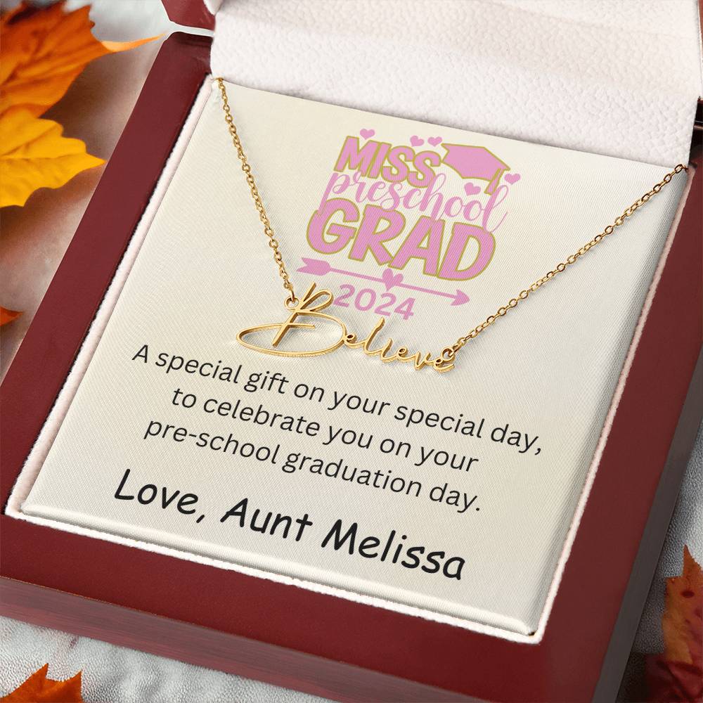 Personalized Pre-school Graduation Signature Style Name Necklace