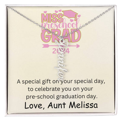 Personalized Pre-school Graduation Vertical Name Necklace