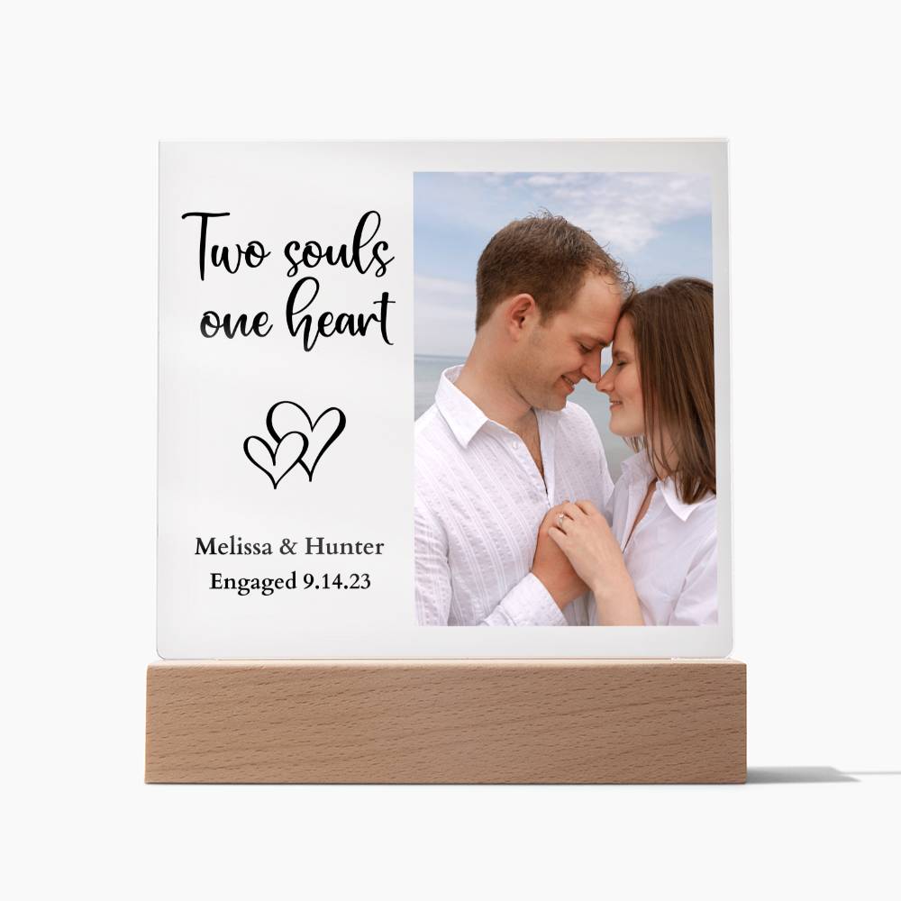 Personalized Engagement/Wedding Two Souls One Heart Led Lighted Square Acrylic Plaque