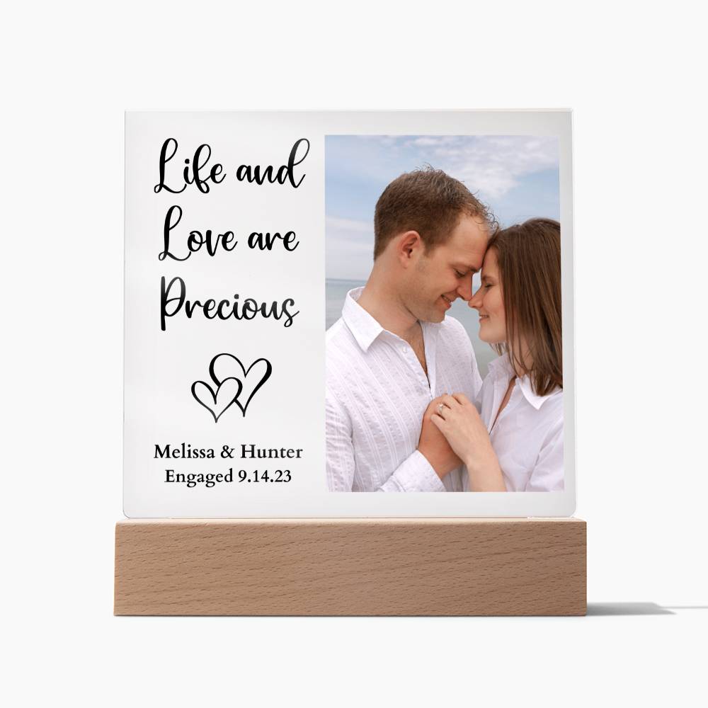 Personalized Engagement/Wedding Life & Love Are Precious Led Lighted Square Acrylic Plaque