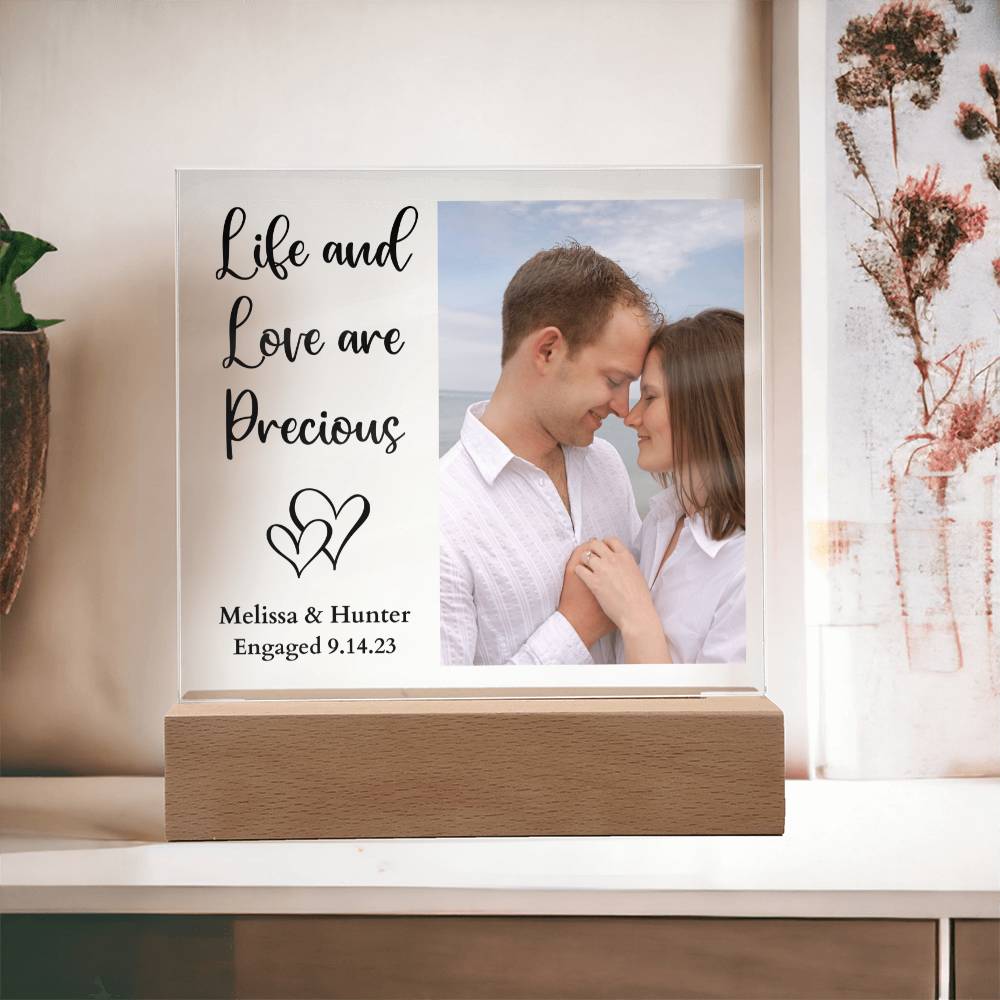 Personalized Engagement/Wedding Life & Love Are Precious Led Lighted Square Acrylic Plaque