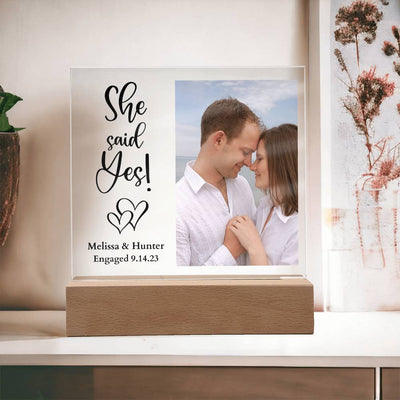 Personalized Engagement She Said Yes Led Lighted Square Acrylic Plaque