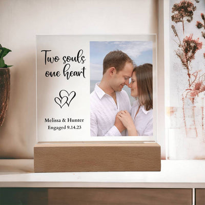 Personalized Engagement/Wedding Two Souls One Heart Led Lighted Square Acrylic Plaque