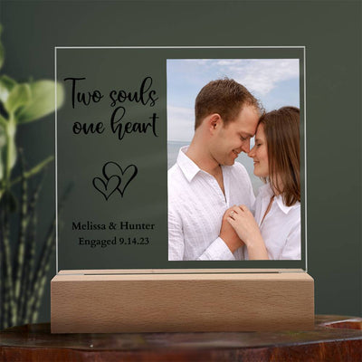 Personalized Engagement/Wedding Two Souls One Heart Led Lighted Square Acrylic Plaque