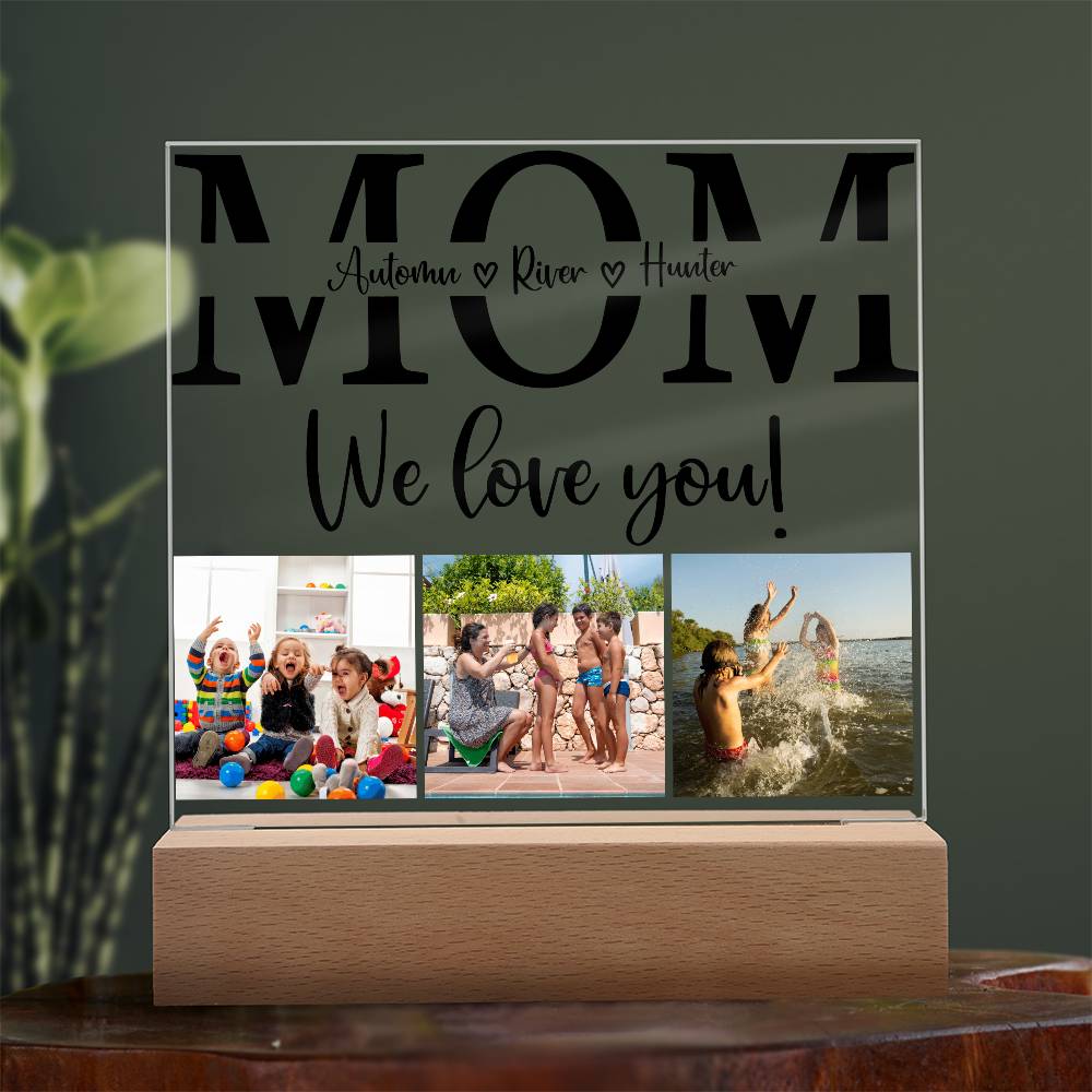 Personalized MOM with Kids Names We Love You LED Lighted Plaque