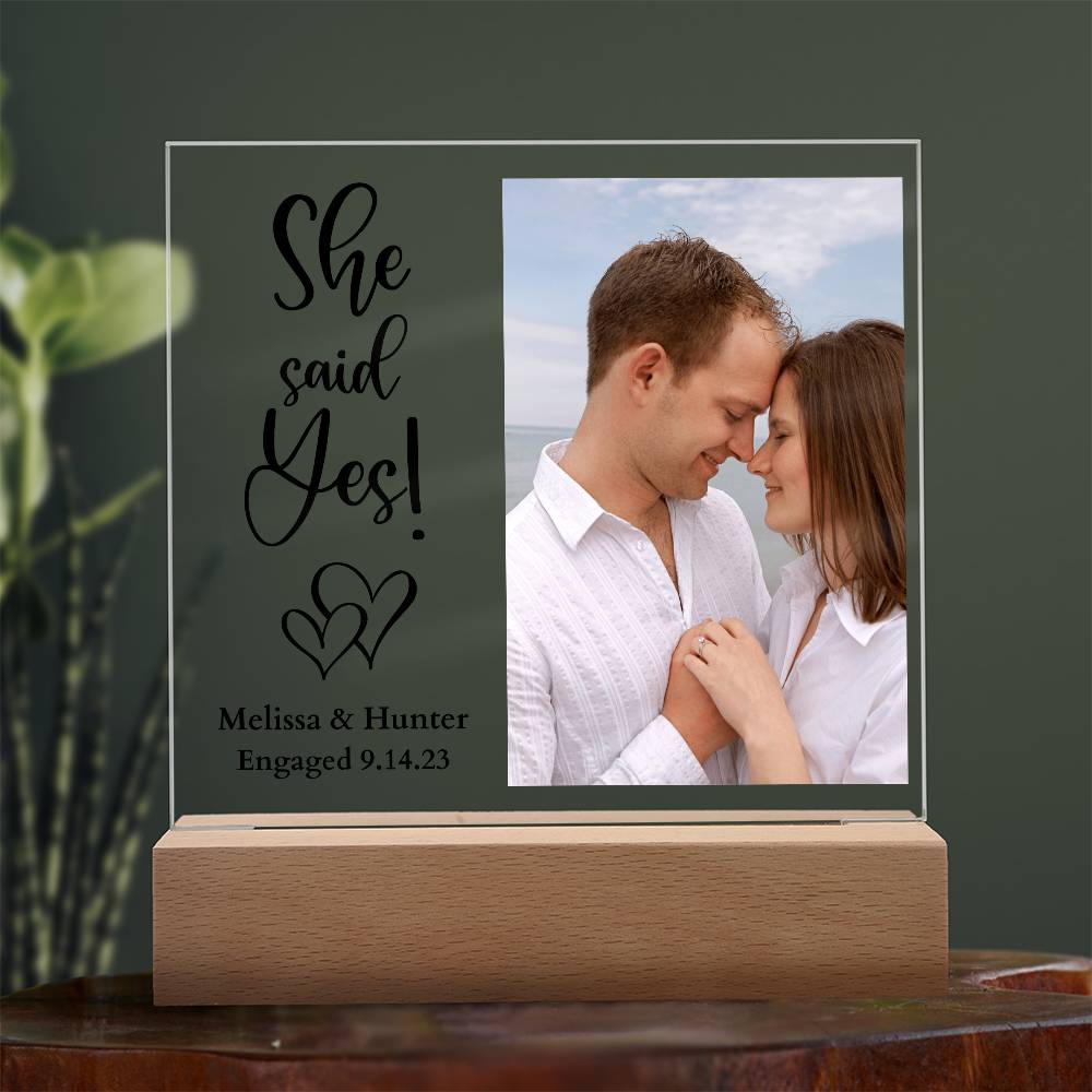 Personalized Engagement She Said Yes Led Lighted Square Acrylic Plaque